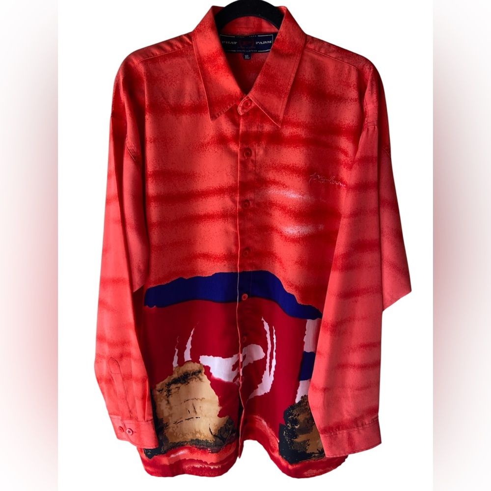 Vintage 90’s Phat farm men’s long sleeve graphic button down shirt XL